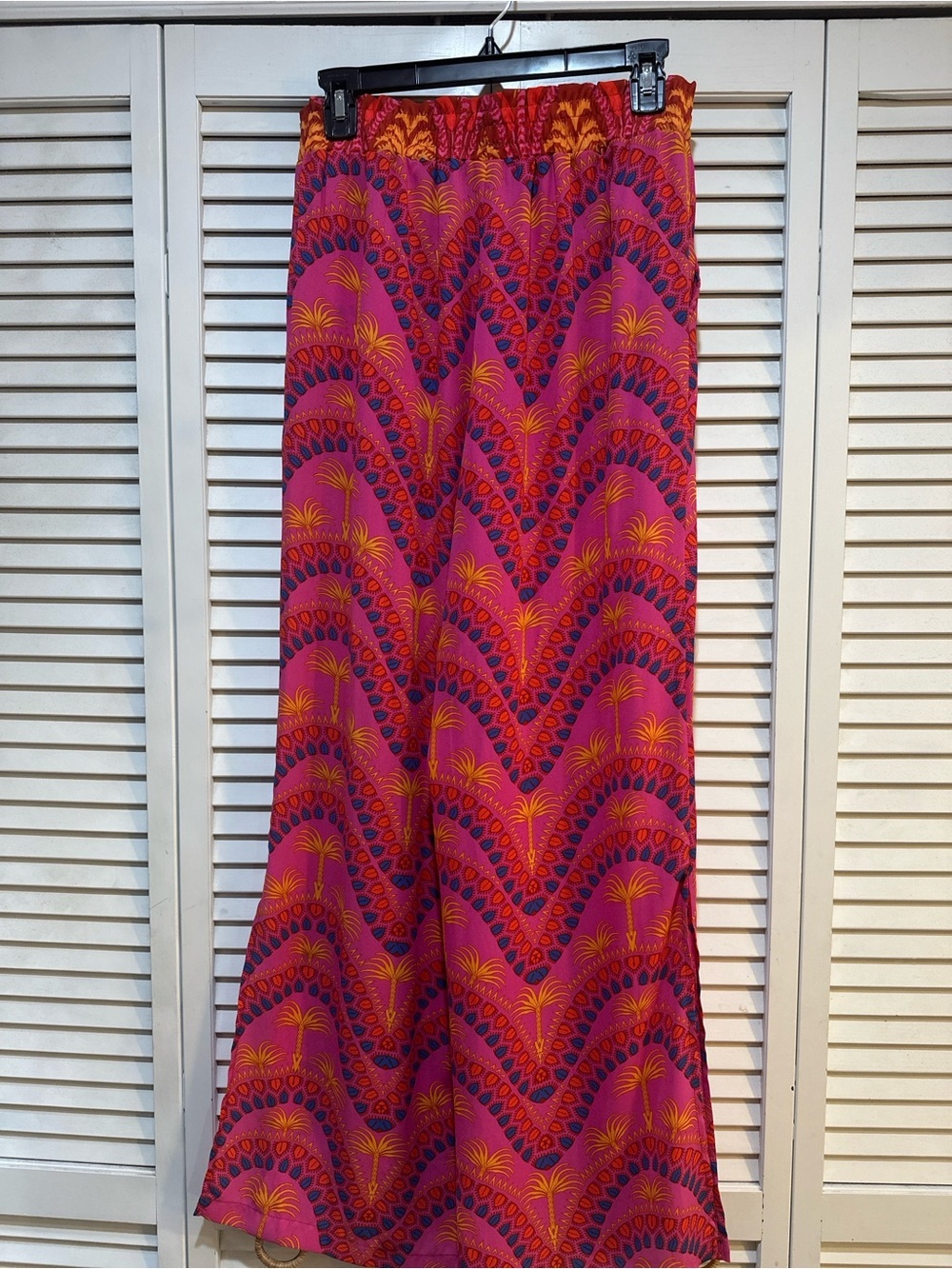 Tropical Palm Print Wide Leg Palazzo Pants Boho Resort Vacation Pink Small - Picture 9 of 11